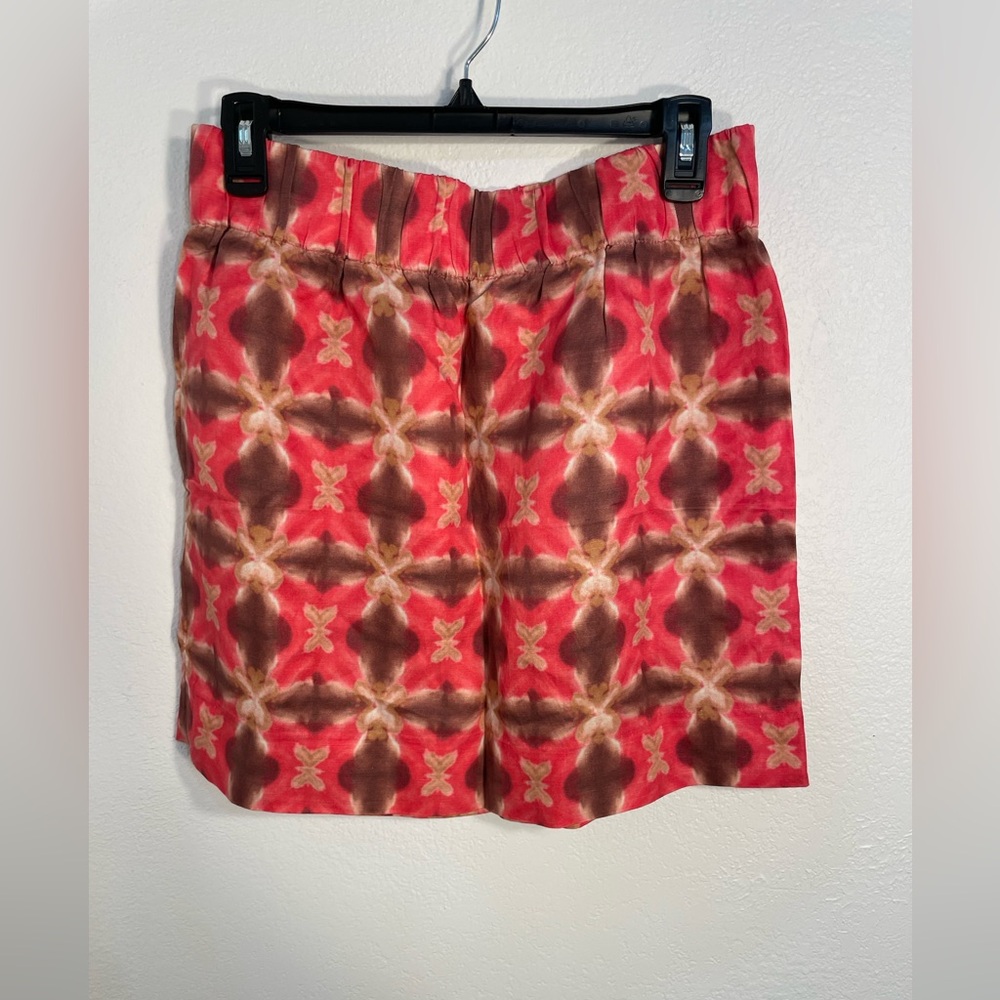 J. Crew Women's pink and Brown Patterned Mini Skirt in linen silk blend! Size 6